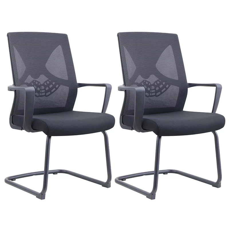 Contemporary Arm Chair Fixed Arms Plastic Lumbar Support Black Office Chair Textured Black 2 Piece Set Clearhalo 'furn' 'furn_office_chair' 'Furniture' 'Office Chairs' 'Office Furniture' 'office_chair' 5934546