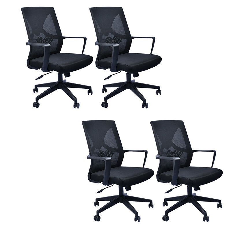 Contemporary Arm Chair Fixed Arms Plastic Lumbar Support Black Office Chair Matte Black 4 Piece Set Clearhalo 'furn' 'furn_office_chair' 'Furniture' 'Office Chairs' 'Office Furniture' 'office_chair' 5934550