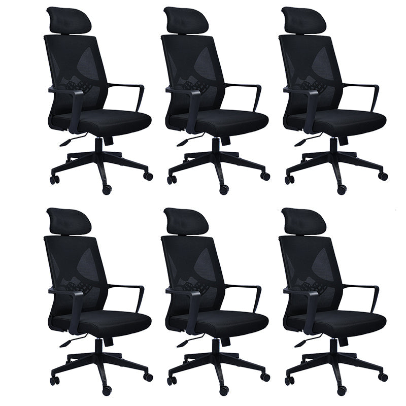 Contemporary Arm Chair Fixed Arms Plastic Lumbar Support Black Office Chair Black 6 Piece Set Clearhalo 'furn' 'furn_office_chair' 'Furniture' 'Office Chairs' 'Office Furniture' 'office_chair' 5934555