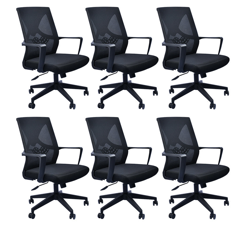 Contemporary Arm Chair Fixed Arms Plastic Lumbar Support Black Office Chair Matte Black 6 Piece Set Clearhalo 'furn' 'furn_office_chair' 'Furniture' 'Office Chairs' 'Office Furniture' 'office_chair' 5934557