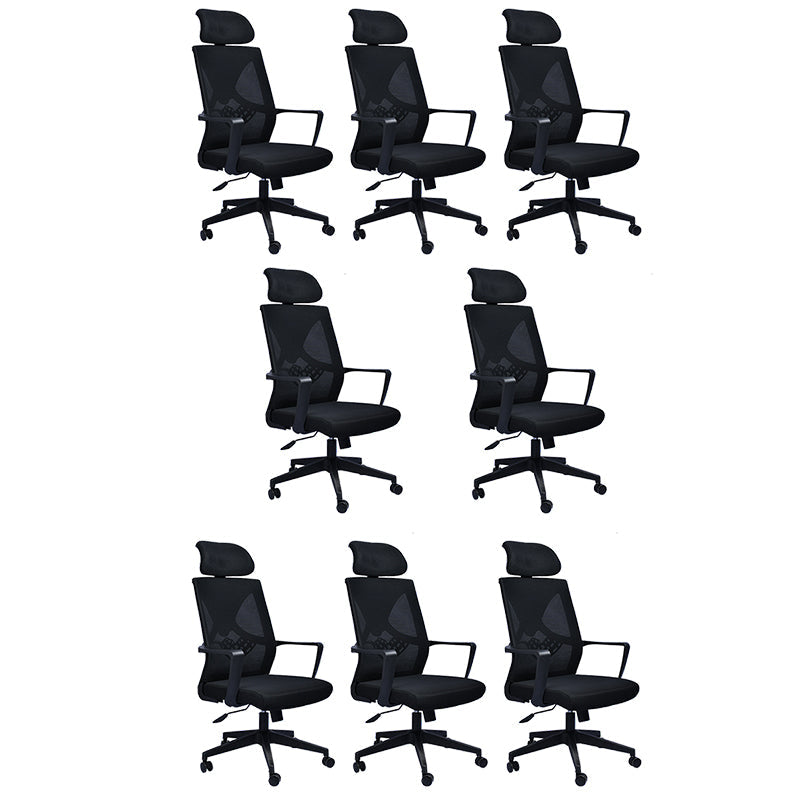 Contemporary Arm Chair Fixed Arms Plastic Lumbar Support Black Office Chair Black 8 Piece Set Clearhalo 'furn' 'furn_office_chair' 'Furniture' 'Office Chairs' 'Office Furniture' 'office_chair' 5934561