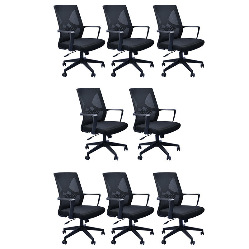 Contemporary Arm Chair Fixed Arms Plastic Lumbar Support Black Office Chair Matte Black 8 Piece Set Clearhalo 'furn' 'furn_office_chair' 'Furniture' 'Office Chairs' 'Office Furniture' 'office_chair' 5934563