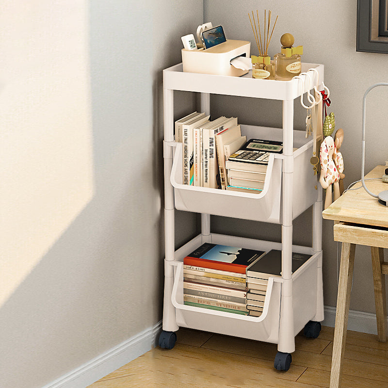 Urban Closed Back Shelf Bookcase Plastic/Acrylic Bookshelf with Caster 13.5"L x 11"W x 28.4"H White Clearhalo 'Bookcases' 'furn' 'furn_bookcases' 'Furniture' 'Office Furniture' 5934719