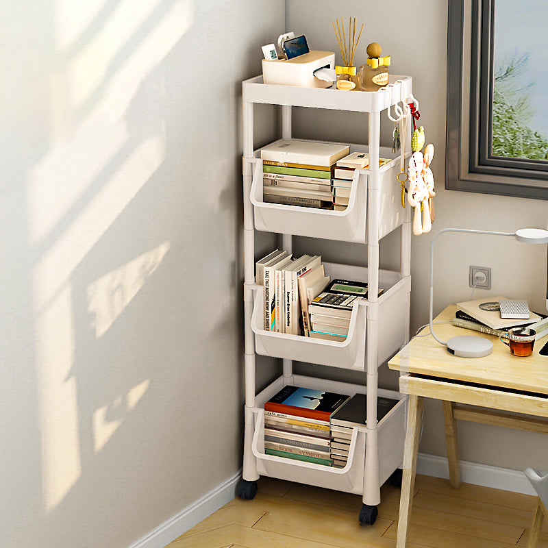 Urban Closed Back Shelf Bookcase Plastic/Acrylic Bookshelf with Caster 13.5"L x 11"W x 46.5"H White Clearhalo 'Bookcases' 'furn' 'furn_bookcases' 'Furniture' 'Office Furniture' 5934723