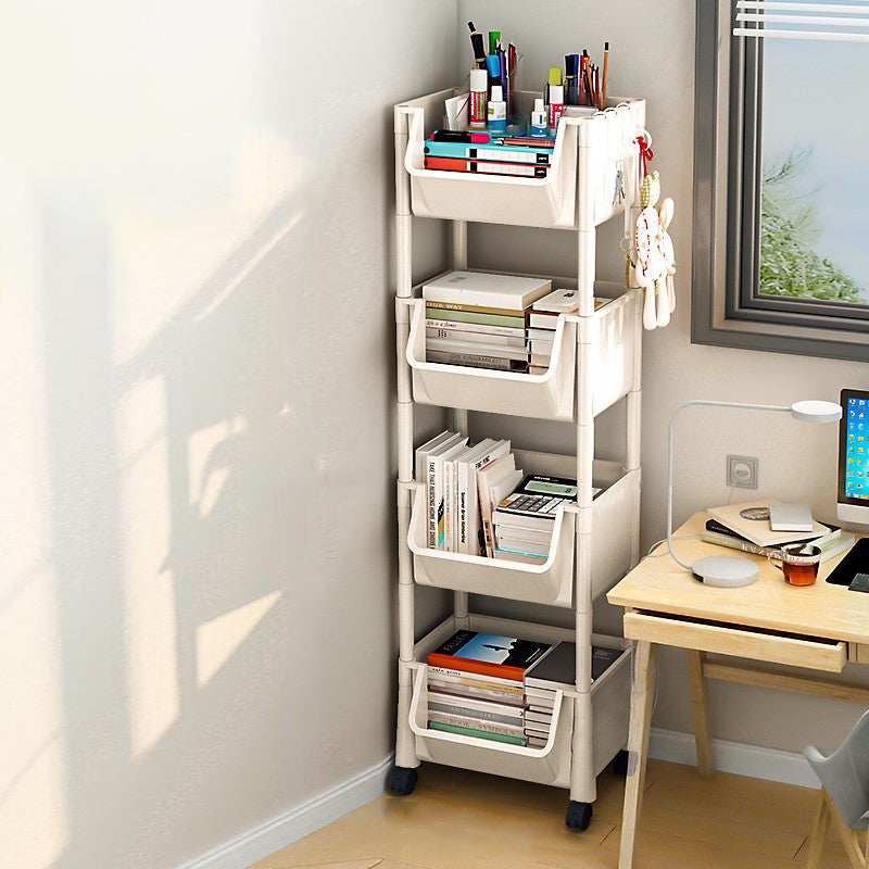 Urban Closed Back Shelf Bookcase Plastic/Acrylic Bookshelf with Caster 13.5"L x 11"W x 46.5"H Ivory Clearhalo 'Bookcases' 'furn' 'furn_bookcases' 'Furniture' 'Office Furniture' 5934725