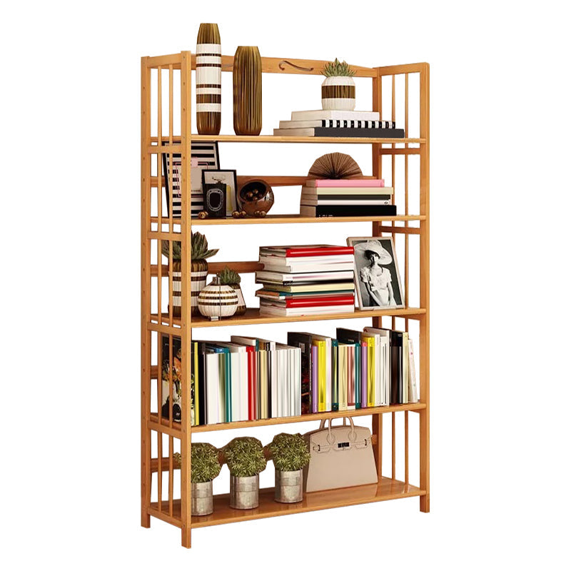 Contemporary Brown Bamboo Shelf Bookcase Open Bookcase for Study Room 35"L x 9.8"W x 60.6"H Clearhalo 'Bookcases' 'furn' 'furn_bookcases' 'Furniture' 'Office Furniture' 5934783