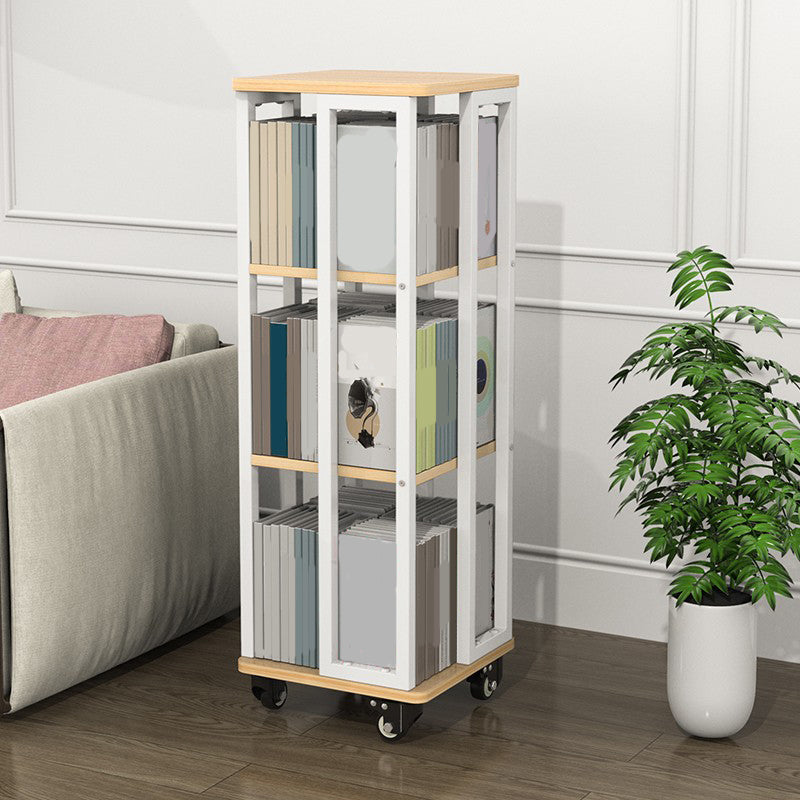 Contemporary Standard Shelf Metal Shelf Bookcase with Casters 13.8"L x 13.8"W x 36.3"H White Clearhalo 'Bookcases' 'furn' 'furn_bookcases' 'Furniture' 'Office Furniture' 5934991