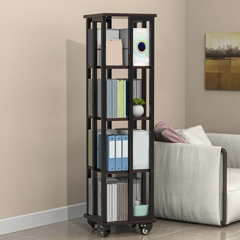 Contemporary Standard Shelf Metal Shelf Bookcase with Casters 13.8"L x 13.8"W x 53.5"H Black Clearhalo 'Bookcases' 'furn' 'furn_bookcases' 'Furniture' 'Office Furniture' 5934992