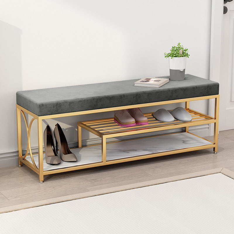 Modern Entryway Bench Upholstery Fill Foam Bench with Shelves 47"L x 14"W x 18"H Grey Clearhalo 'Benches' 'Chairs & Seating' 'furn' 'furn_benches' 'Furniture' 'Living Room Furniture' 5935035