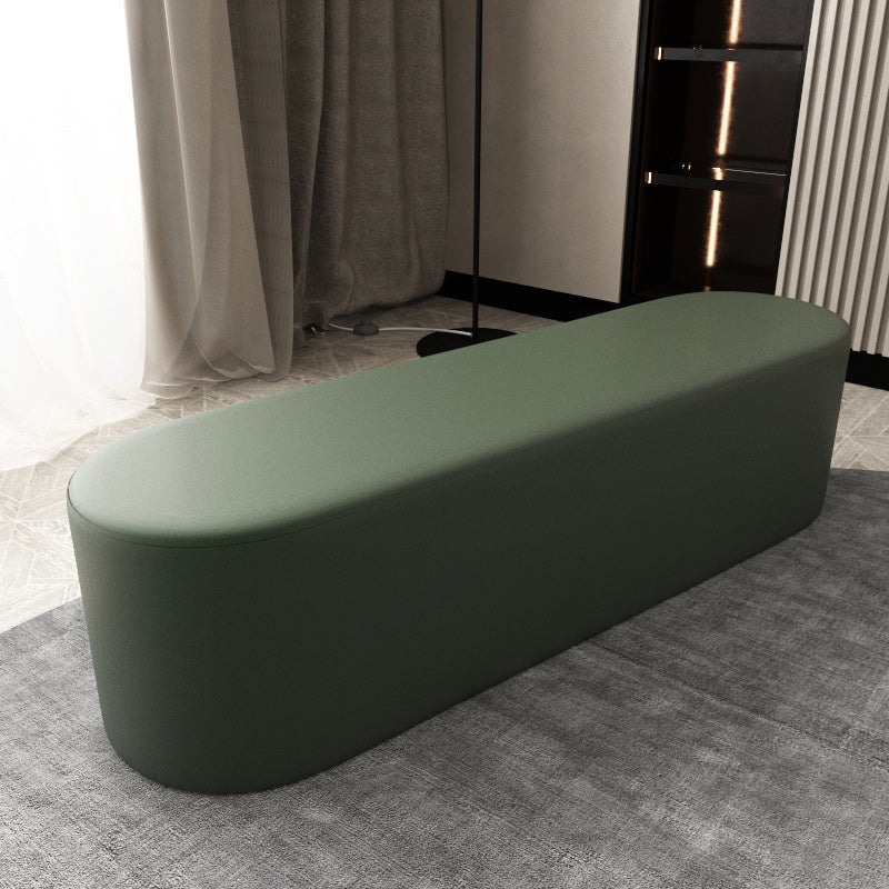 Modern Solid Color Bench Faux Leather Oval Bench for Home Office Army Green Clearhalo 'Benches' 'Chairs & Seating' 'furn' 'furn_benches' 'Furniture' 'Living Room Furniture' 5935062