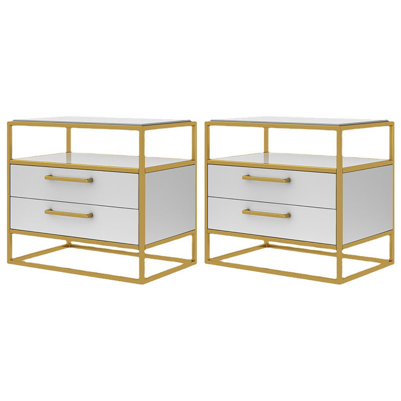 Metal and Wood Bedside Cabinet Modern Minimalist Open Bedside Table with Legs 18"L x 16"W x 20"H White 2 Piece Set Clearhalo 'Bedroom Furniture' 'furn' 'furn_night_stand' 'Furniture' 'night_stand' 'Nightstands' 5937992
