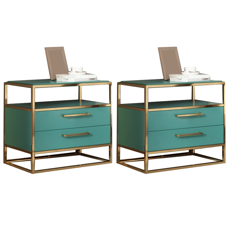 Metal and Wood Bedside Cabinet Modern Minimalist Open Bedside Table with Legs 18"L x 16"W x 20"H Blackish Green 2 Piece Set Clearhalo 'Bedroom Furniture' 'furn' 'furn_night_stand' 'Furniture' 'night_stand' 'Nightstands' 5937994