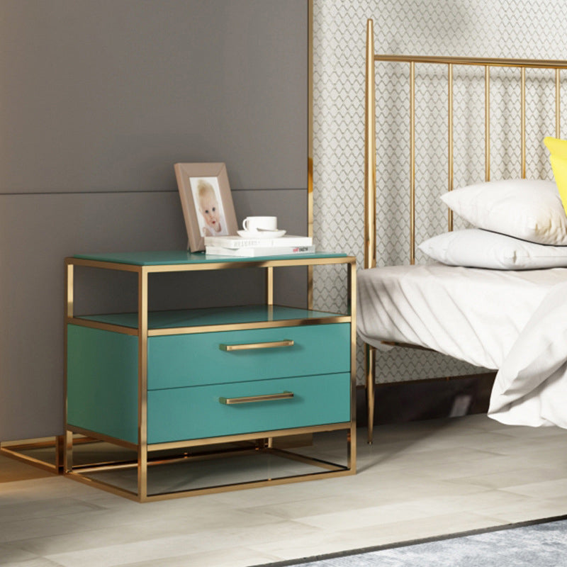 Metal and Wood Bedside Cabinet Modern Minimalist Open Bedside Table with Legs 18"L x 16"W x 20"H Blackish Green 1 Piece Clearhalo 'Bedroom Furniture' 'furn' 'furn_night_stand' 'Furniture' 'night_stand' 'Nightstands' 5937996