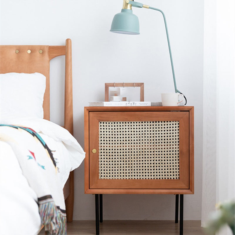 15.75" Tall Rattan Bedside Cabinet Solid Wood Nightstand with 1 Door Natural 1 Piece Right Clearhalo 'Bedroom Furniture' 'furn' 'furn_night_stand' 'Furniture' 'night_stand' 'Nightstands' 5938212