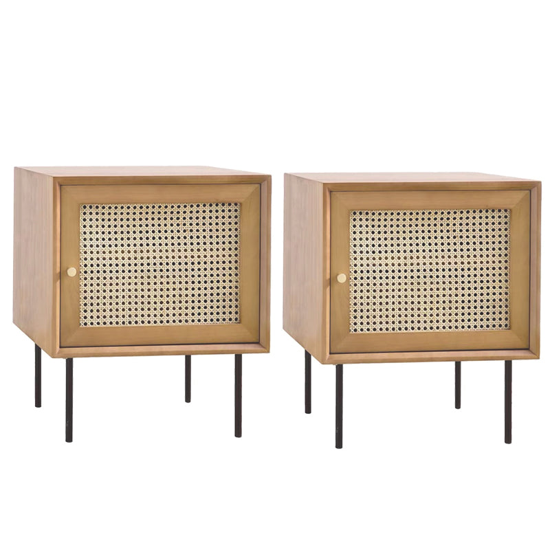 15.75" Tall Rattan Bedside Cabinet Solid Wood Nightstand with 1 Door Natural 2 Piece Set Right Clearhalo 'Bedroom Furniture' 'furn' 'furn_night_stand' 'Furniture' 'night_stand' 'Nightstands' 5938216