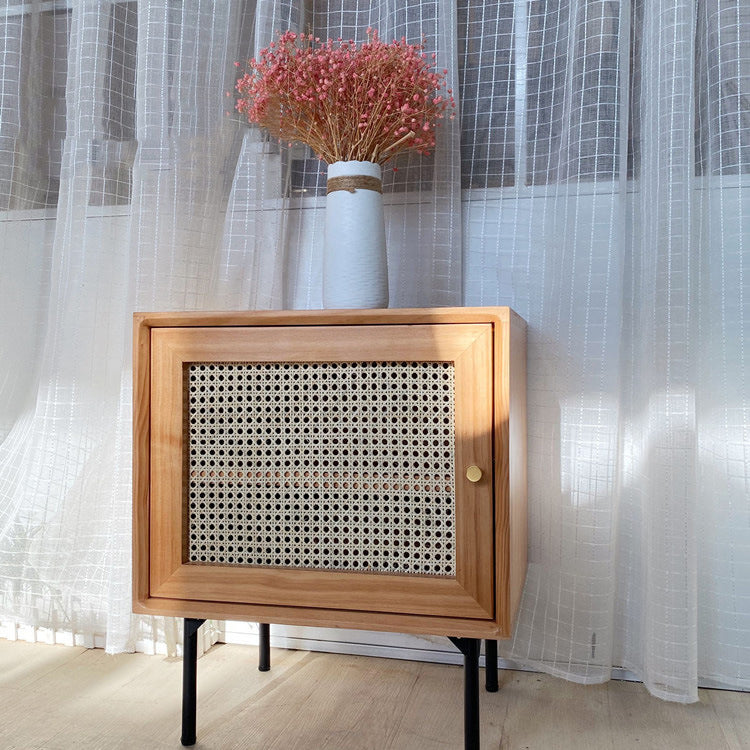 15.75" Tall Rattan Bedside Cabinet Solid Wood Nightstand with 1 Door Natural 1 Piece Left Clearhalo 'Bedroom Furniture' 'furn' 'furn_night_stand' 'Furniture' 'night_stand' 'Nightstands' 5938218