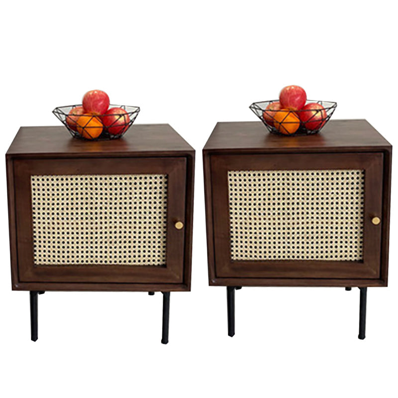 15.75" Tall Rattan Bedside Cabinet Solid Wood Nightstand with 1 Door Walnut 2 Piece Set Left Clearhalo 'Bedroom Furniture' 'furn' 'furn_night_stand' 'Furniture' 'night_stand' 'Nightstands' 5938219
