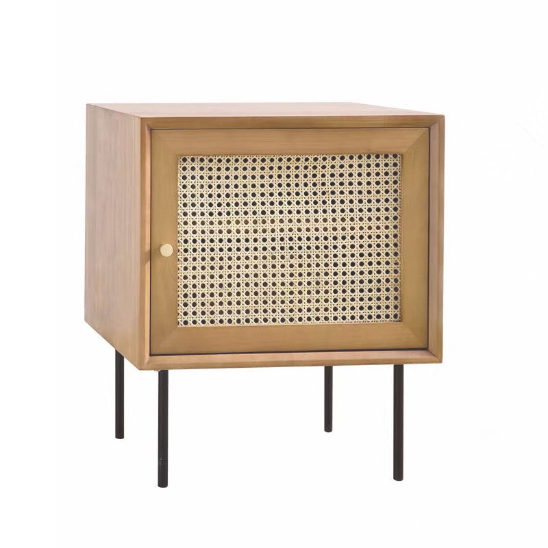 15.75" Tall Rattan Bedside Cabinet Solid Wood Nightstand with 1 Door Clearhalo 'Bedroom Furniture' 'furn' 'furn_night_stand' 'Furniture' 'night_stand' 'Nightstands' 5938220