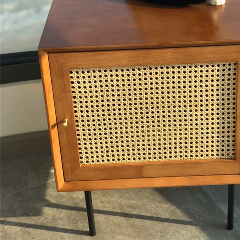 15.75" Tall Rattan Bedside Cabinet Solid Wood Nightstand with 1 Door Clearhalo 'Bedroom Furniture' 'furn' 'furn_night_stand' 'Furniture' 'night_stand' 'Nightstands' 5938222