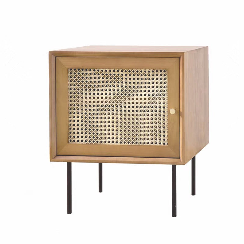 15.75" Tall Rattan Bedside Cabinet Solid Wood Nightstand with 1 Door Clearhalo 'Bedroom Furniture' 'furn' 'furn_night_stand' 'Furniture' 'night_stand' 'Nightstands' 5938225