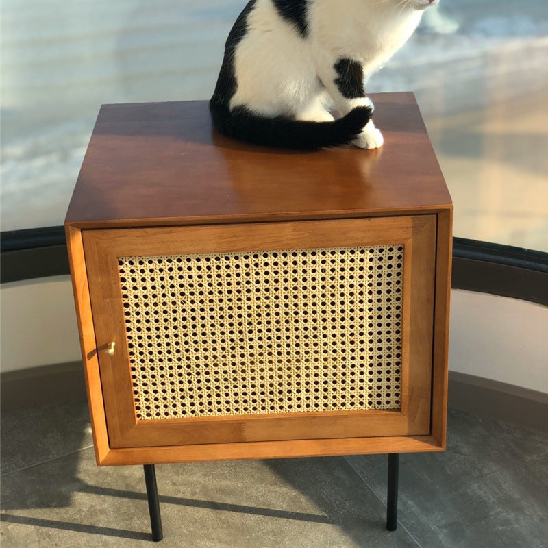 15.75" Tall Rattan Bedside Cabinet Solid Wood Nightstand with 1 Door Clearhalo 'Bedroom Furniture' 'furn' 'furn_night_stand' 'Furniture' 'night_stand' 'Nightstands' 5938227