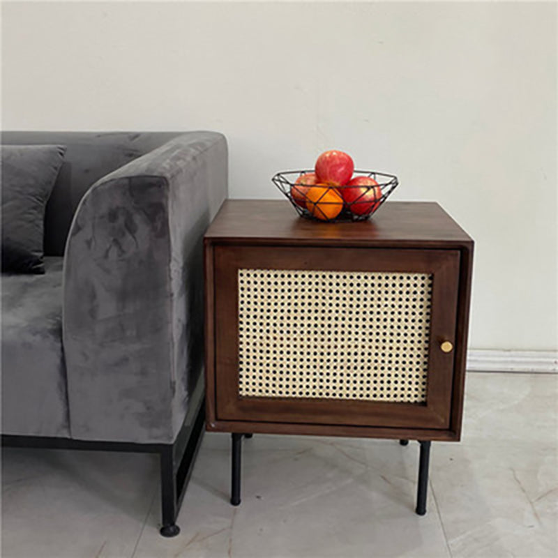 15.75" Tall Rattan Bedside Cabinet Solid Wood Nightstand with 1 Door Walnut 1 Piece Left Clearhalo 'Bedroom Furniture' 'furn' 'furn_night_stand' 'Furniture' 'night_stand' 'Nightstands' 5938228