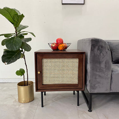 15.75" Tall Rattan Bedside Cabinet Solid Wood Nightstand with 1 Door Walnut 1 Piece Right Clearhalo 'Bedroom Furniture' 'furn' 'furn_night_stand' 'Furniture' 'night_stand' 'Nightstands' 5938229