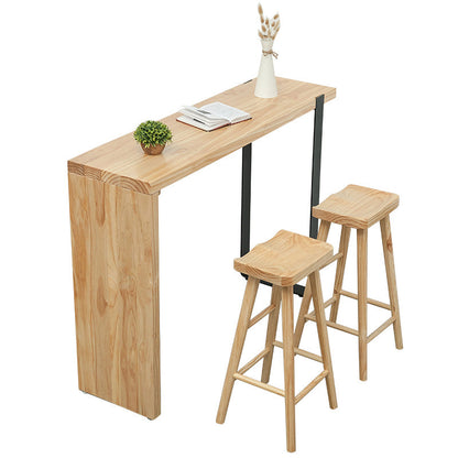Industrial Style Bar Table Rectangle Solid Wood Bistro Bar Desk with Double Pedestal Without Chairs Clearhalo 'Bar Furniture' 'Bar Tables' 'bar_tables' 'furn' 'furn_bar_tables' 'Furniture' 'Kitchen & Dining Furniture' 5940260