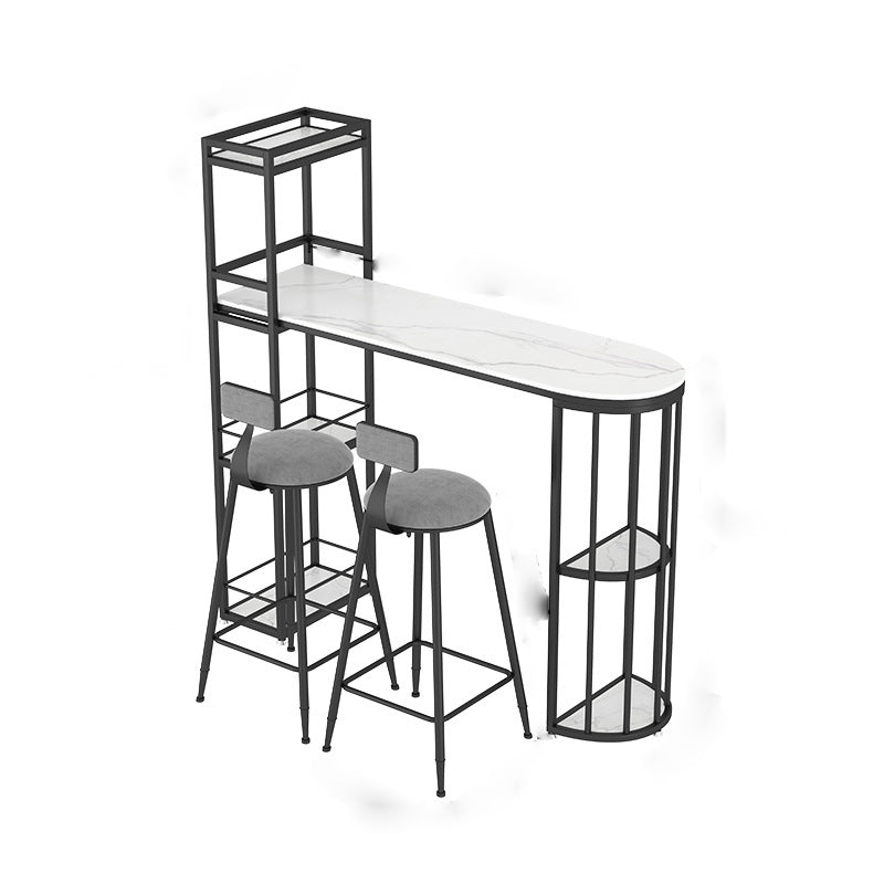 Tavolo da pranzo a barre di pietra sinterizzata moderna con ripiani