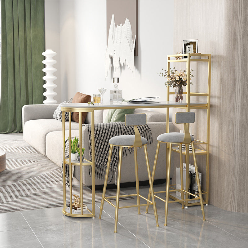 Tavolo da pranzo a barre di pietra sinterizzata moderna con ripiani