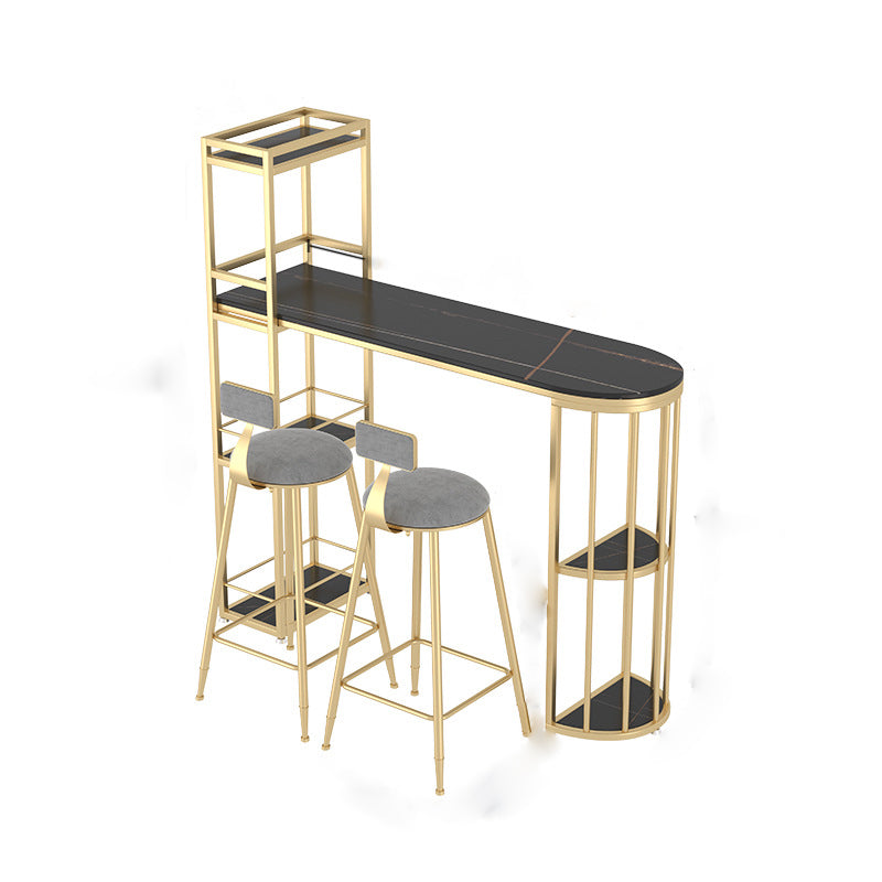 Tavolo da pranzo a barre di pietra sinterizzata moderna con ripiani