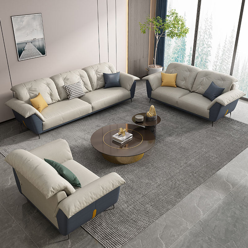 Sewn Pillow Back Sofa Modern Style 34.64" H Faux Leather Sofa Clearhalo 'furn' 'furn_sofas' 'Furniture' 'Living Room Furniture' 'Sofa' 'sofas' 5940725