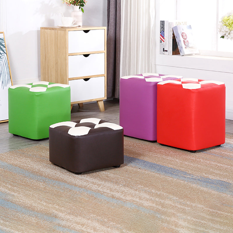 Contemporary Footstool Ottoman Faux Leather Tufted Patchwork Square Ottoman