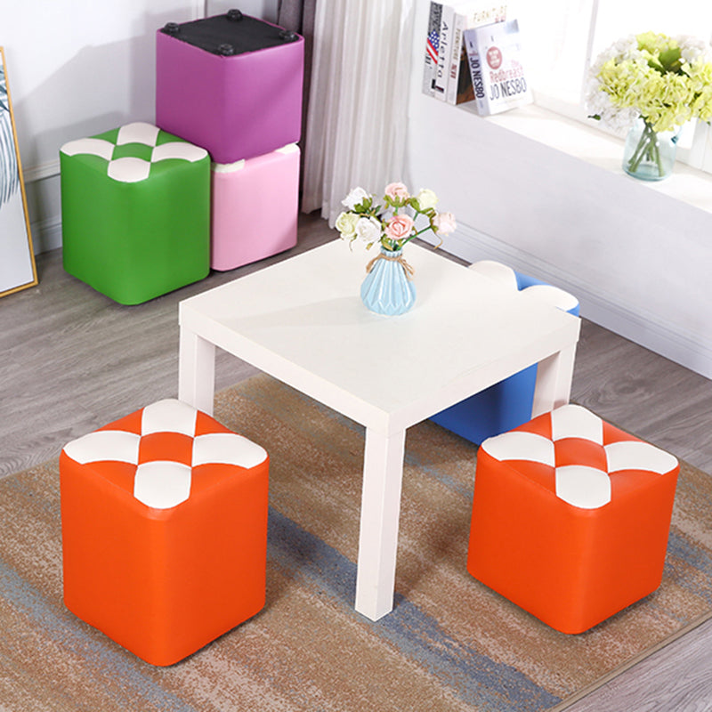 Hedendaagse voetenbank Ottoman Faux Leather Tufted Patchwork Square Ottoman