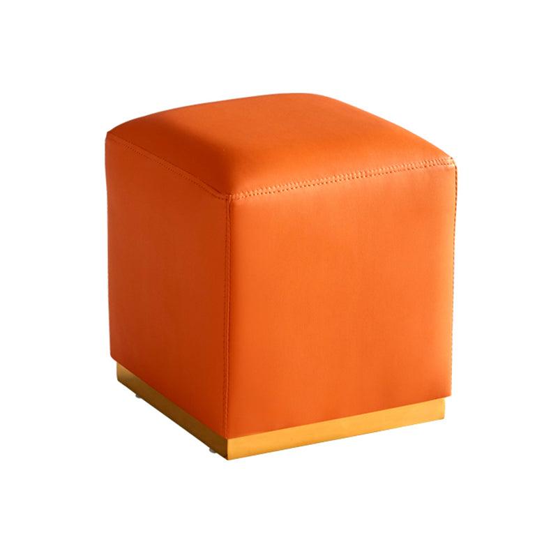 Gorgeous Square Ottoman Pure Color Genuine Leather Water Resistant Footstool Ottoman Orange 1 Piece Clearhalo 'furn' 'furn_ottomans_poufs' 'Furniture' 'Living Room Furniture' 'Ottomans & Poufs' 'ottomans_poufs' 5942944