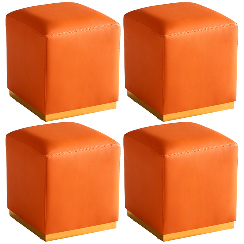 Gorgeous Square Ottoman Pure Color Genuine Leather Water Resistant Footstool Ottoman Orange 4 Piece Set Clearhalo 'furn' 'furn_ottomans_poufs' 'Furniture' 'Living Room Furniture' 'Ottomans & Poufs' 'ottomans_poufs' 5942948