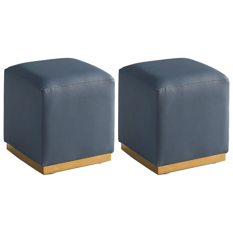 Gorgeous Square Ottoman Pure Color Genuine Leather Water Resistant Footstool Ottoman Blue 2 Piece Set Clearhalo 'furn' 'furn_ottomans_poufs' 'Furniture' 'Living Room Furniture' 'Ottomans & Poufs' 'ottomans_poufs' 5942952