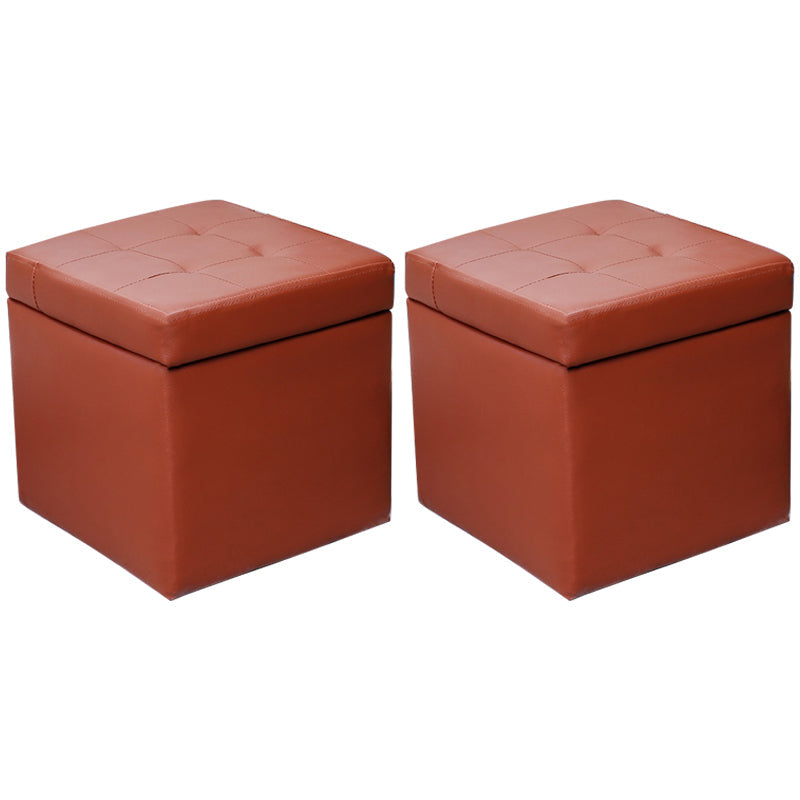 Modern Square Storage Ottoman Contrast Color PU Leather with Storage Pouf Chair