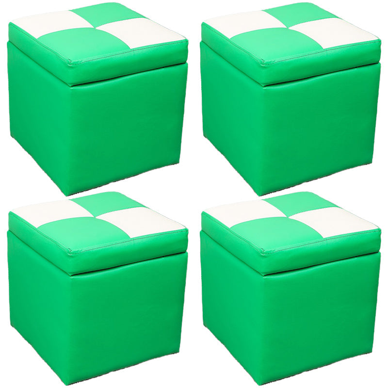 Modern Square Storage Ottoman Contrast Color PU Leather with Storage Pouf Chair