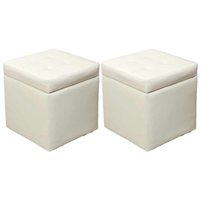Modern Square Storage Ottoman Contrast Color PU Leather with Storage Pouf Chair