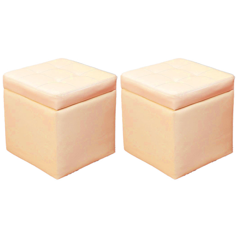 Modern Square Storage Ottoman Contrast Color PU Leather with Storage Pouf Chair