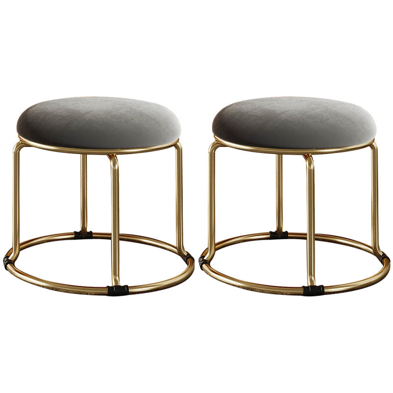 Standard Glam Round Ottoman Velvet Tear Resistant Indoor Pure Color Ottoman Light Gray 2 Piece Set Clearhalo 'furn' 'furn_ottomans_poufs' 'Furniture' 'Living Room Furniture' 'Ottomans & Poufs' 'ottomans_poufs' 5943019