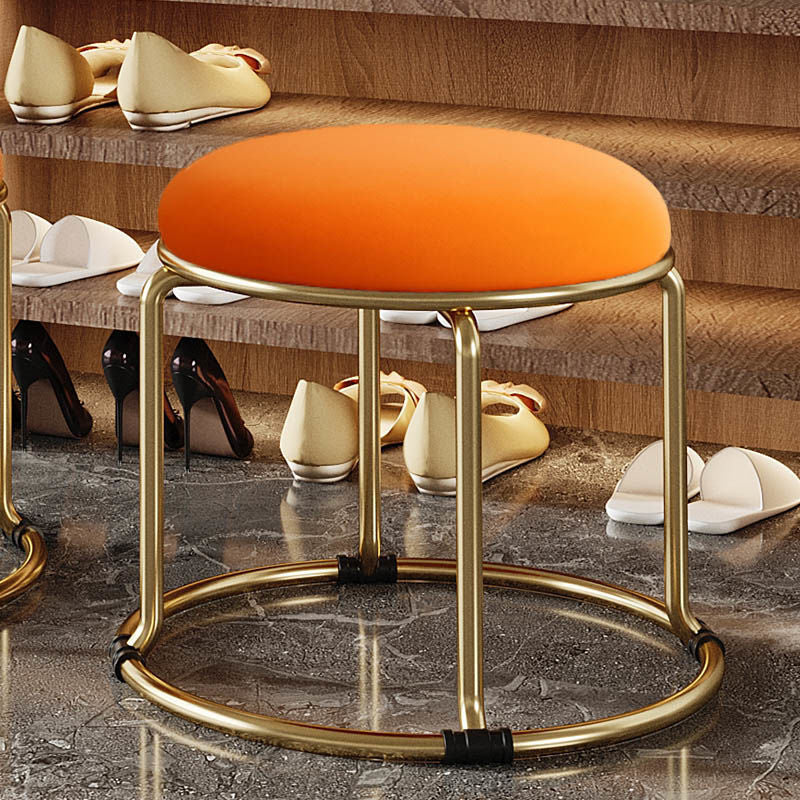 Standard Glam Round Ottoman Velvet Tear Resistant Indoor Pure Color Ottoman Orange 1 Piece Clearhalo 'furn' 'furn_ottomans_poufs' 'Furniture' 'Living Room Furniture' 'Ottomans & Poufs' 'ottomans_poufs' 5943035