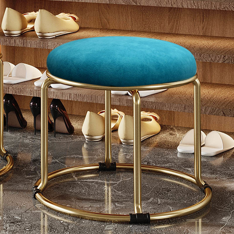 Standard Glam Round Ottoman Velvet Tear Resistant Indoor Pure Color Ottoman Sky Blue 1 Piece Clearhalo 'furn' 'furn_ottomans_poufs' 'Furniture' 'Living Room Furniture' 'Ottomans & Poufs' 'ottomans_poufs' 5943041