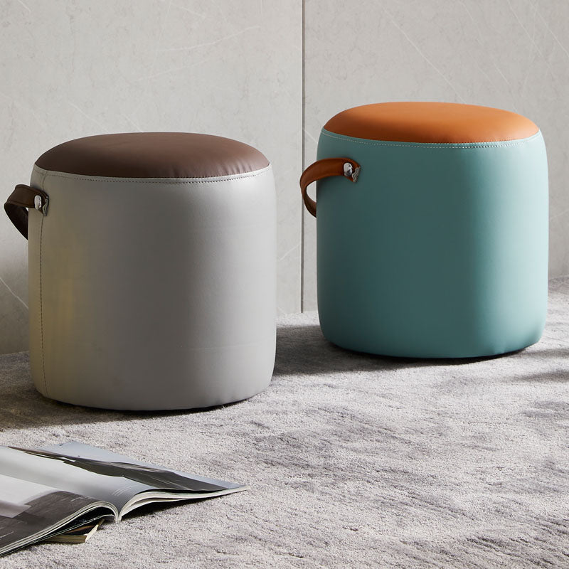 Creative Round Footstool Ottoman Patchwork Color Block Leather Ottoman Clearhalo 'furn' 'furn_ottomans_poufs' 'Furniture' 'Living Room Furniture' 'Ottomans & Poufs' 'ottomans_poufs' 5943045