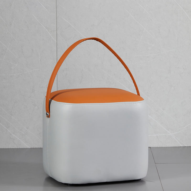 Creative Round Footstool Ottoman Patchwork Color Block Leather Ottoman Grey Orange Square 1 Piece Clearhalo 'furn' 'furn_ottomans_poufs' 'Furniture' 'Living Room Furniture' 'Ottomans & Poufs' 'ottomans_poufs' 5943051