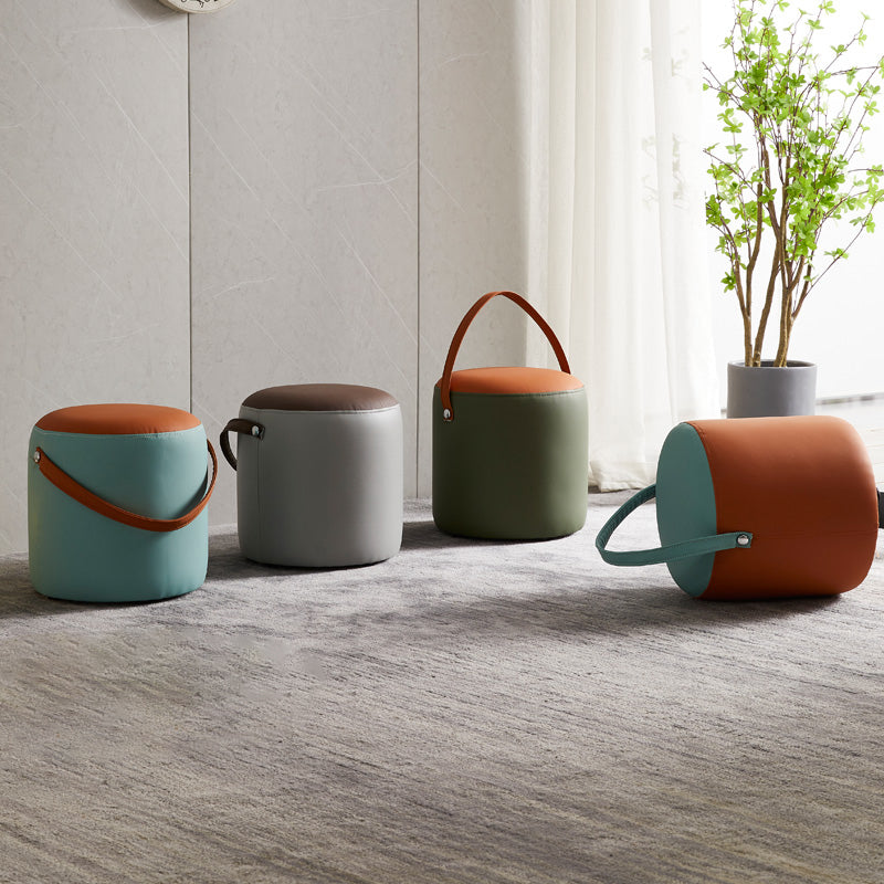 Creative Round Footstool Ottoman Patchwork Color Block Leather Ottoman Clearhalo 'furn' 'furn_ottomans_poufs' 'Furniture' 'Living Room Furniture' 'Ottomans & Poufs' 'ottomans_poufs' 5943052