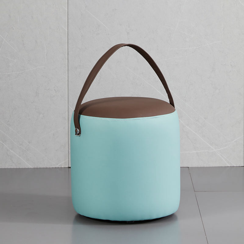 Creative Round Footstool Ottoman Patchwork Color Block Leather Ottoman Coffee Blue Round 1 Piece Clearhalo 'furn' 'furn_ottomans_poufs' 'Furniture' 'Living Room Furniture' 'Ottomans & Poufs' 'ottomans_poufs' 5943080