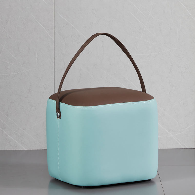 Creative Round Footstool Ottoman Patchwork Color Block Leather Ottoman Coffee Blue Square 1 Piece Clearhalo 'furn' 'furn_ottomans_poufs' 'Furniture' 'Living Room Furniture' 'Ottomans & Poufs' 'ottomans_poufs' 5943083