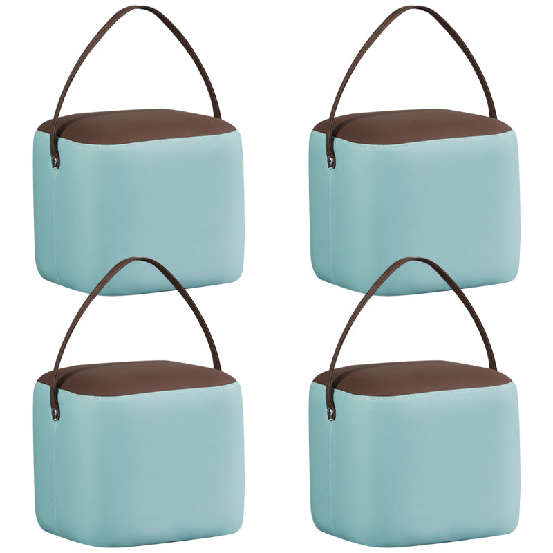 Creative Round Footstool Ottoman Patchwork Color Block Leather Ottoman Coffee Blue Square 4 Piece Set Clearhalo 'furn' 'furn_ottomans_poufs' 'Furniture' 'Living Room Furniture' 'Ottomans & Poufs' 'ottomans_poufs' 5943085